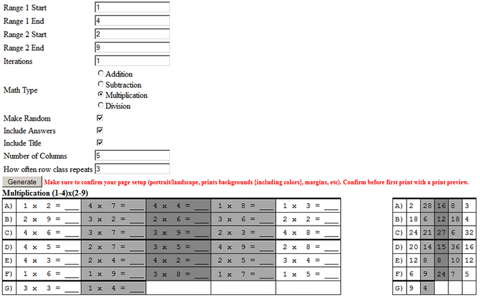 Math Facts Example