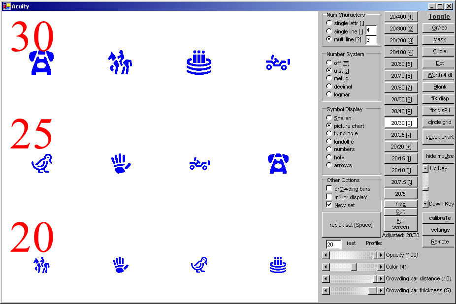Acuity: Picture Set, Chart Sizes