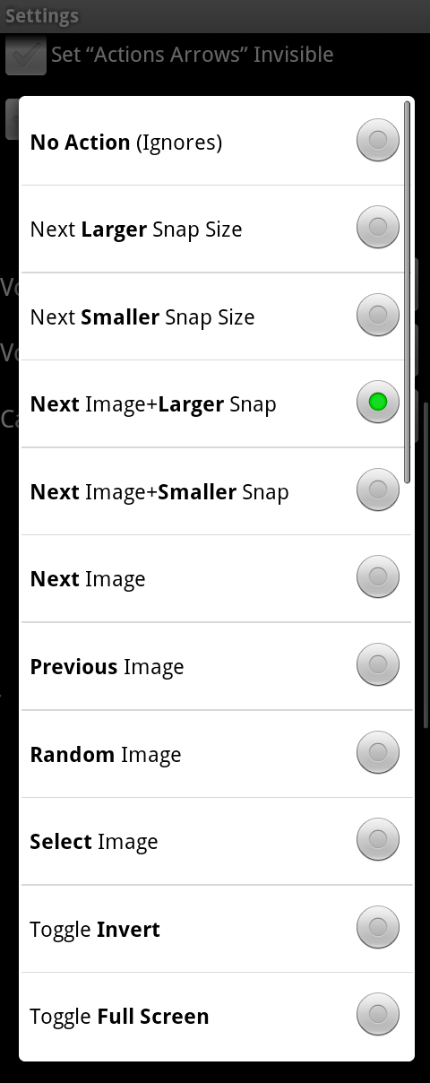 Selectable hardware actions