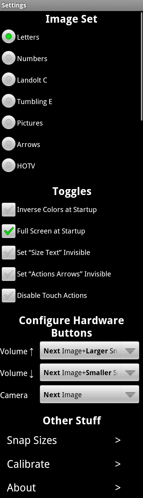 Settings screen