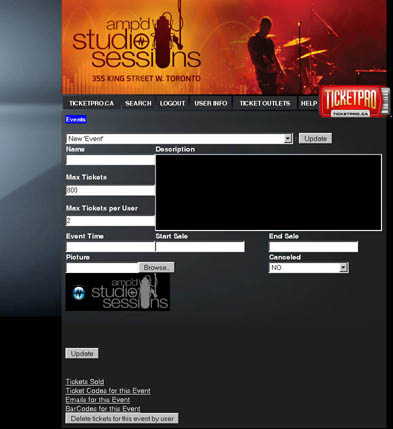 Ticketpro Ampd Admin Interface Screenshot
